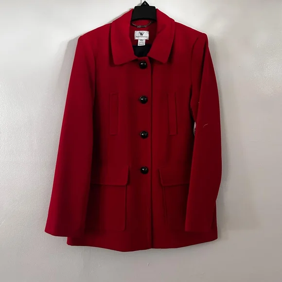Worthington Red Pea Coat with Black Buttons - Picture 2 of 11